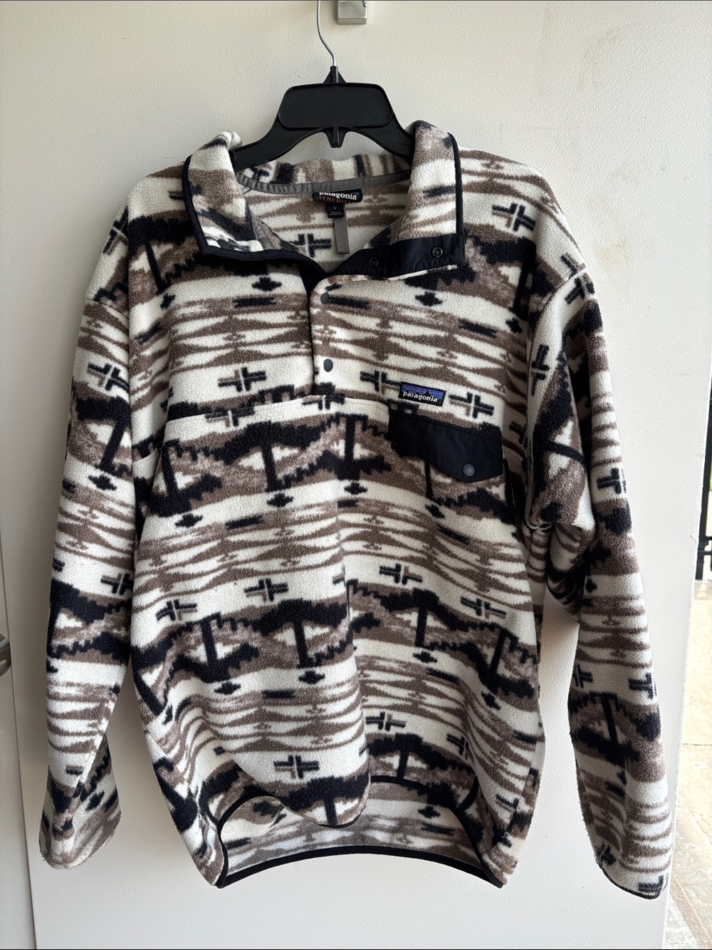 Patagonia Synchilla Aztec Snap-T Pullover - Cream, Brown & Black Size L